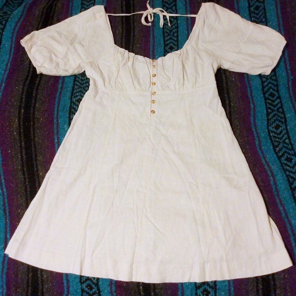 Very J White Linen Blend Peasant Dress L Boho Prairie Coastal Cowgirl Romantic - Picture 2 of 11